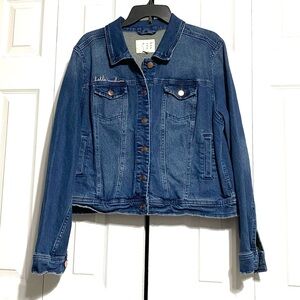 CUTE New Day Blue Denim jean Jacket Hello Sunshine Embroidery Size XL